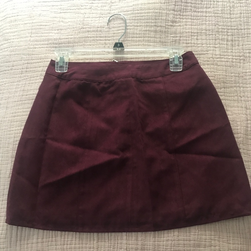Suede Maroon Zip, A-Line Mini Skirt - never worn!